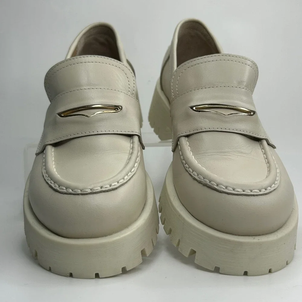 Steve Madden Lawrence Bone Leather Chunky Lug Sole Platform Loafers‎ 8M LAWR01S1